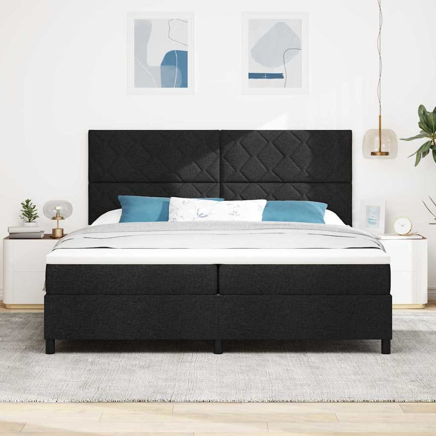 Boxspringbed met matras met hoofdeinde Zwart 200 x 200 cm Stof