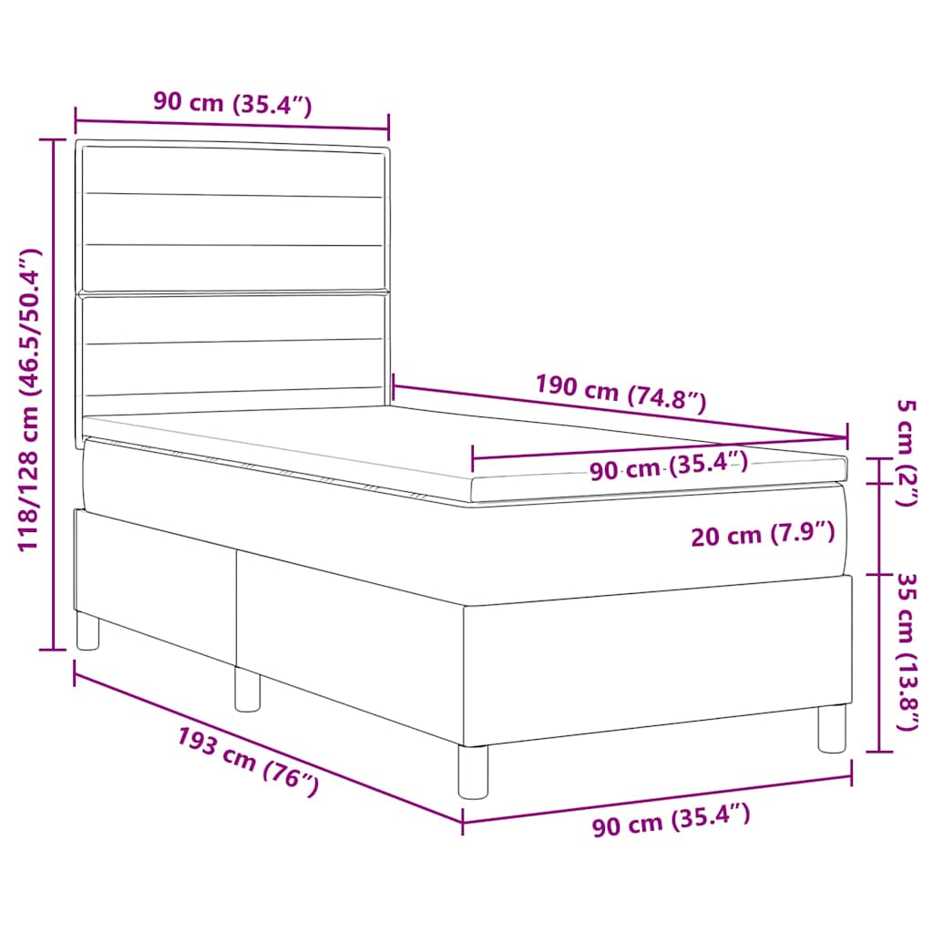 Boxspringbed met matras Donkergrijs 90 x 190 cm Stof