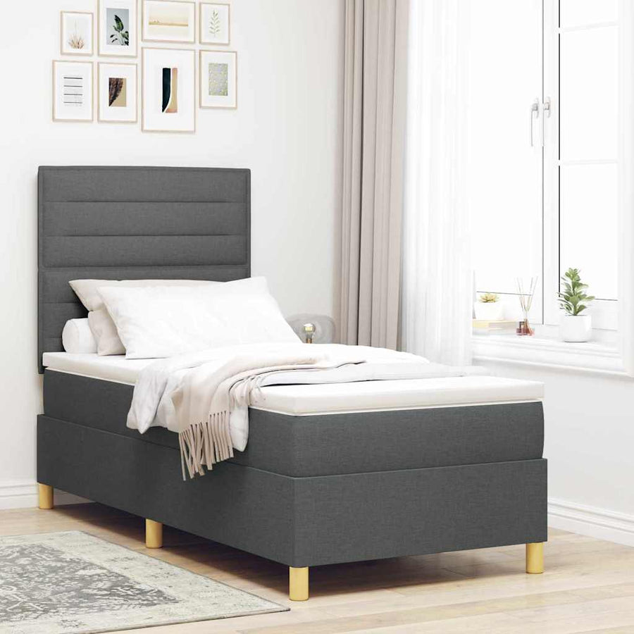 Boxspringbed met matras Donkergrijs 90 x 200 cm Stof