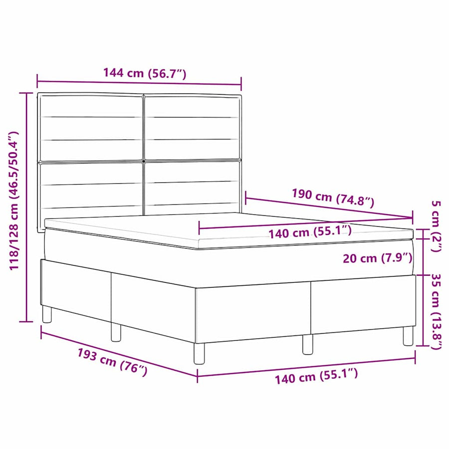 Boxspringbed met matras met hoofdeinde Zwart 140 x 190 cm Stof