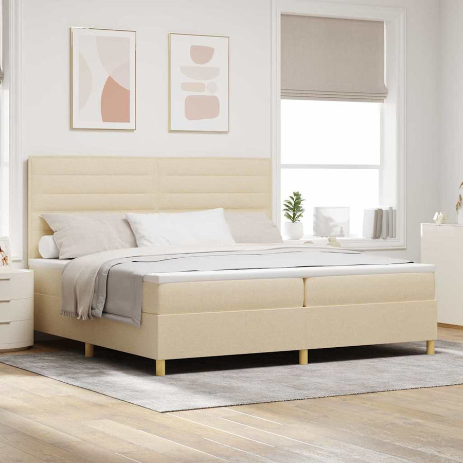 Boxspringbed met matras met hoofdeinde Crème 200 x 200 cm Stof