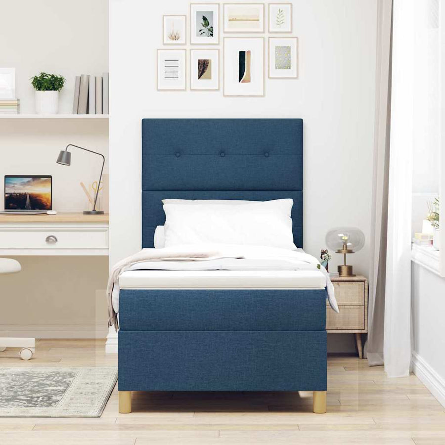 Boxspringbed met hoofdeinde Blauw 90 x 200 cm Stof
