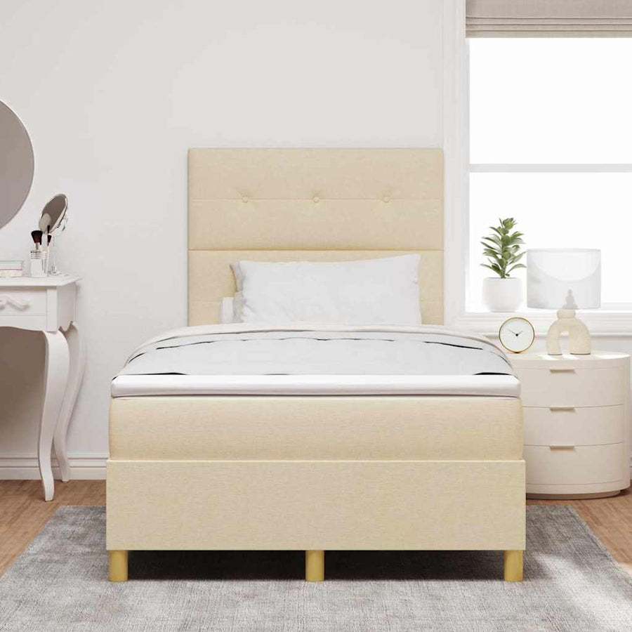 Boxspring Bed Met Hoofdeinde Stof Crème 120 x 190 cm Knopgecontracteerd