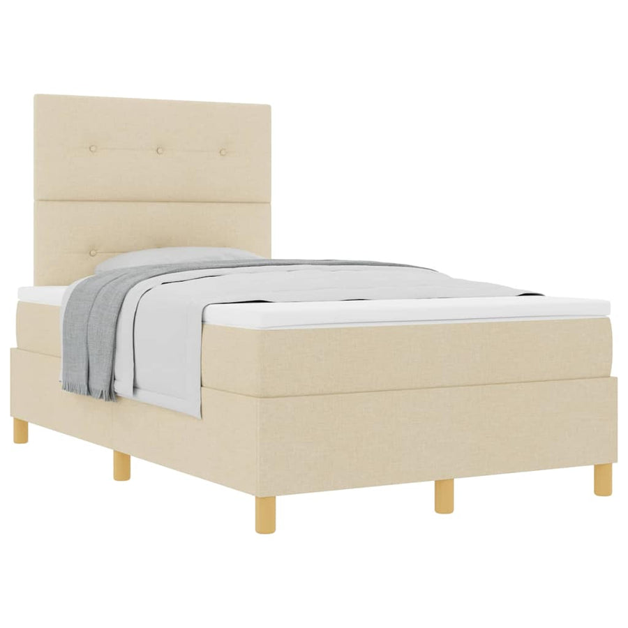 Boxspring Bed Met Hoofdeinde Stof Crème 120 x 190 cm Knopgecontracteerd