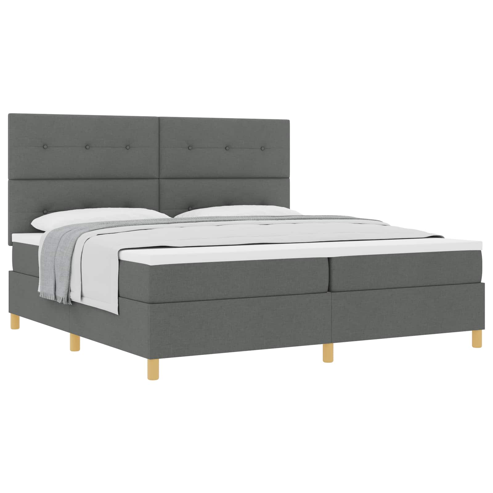 Boxspringbed met hoofdeinde Donkergrijs 200 x 200 cm Stof