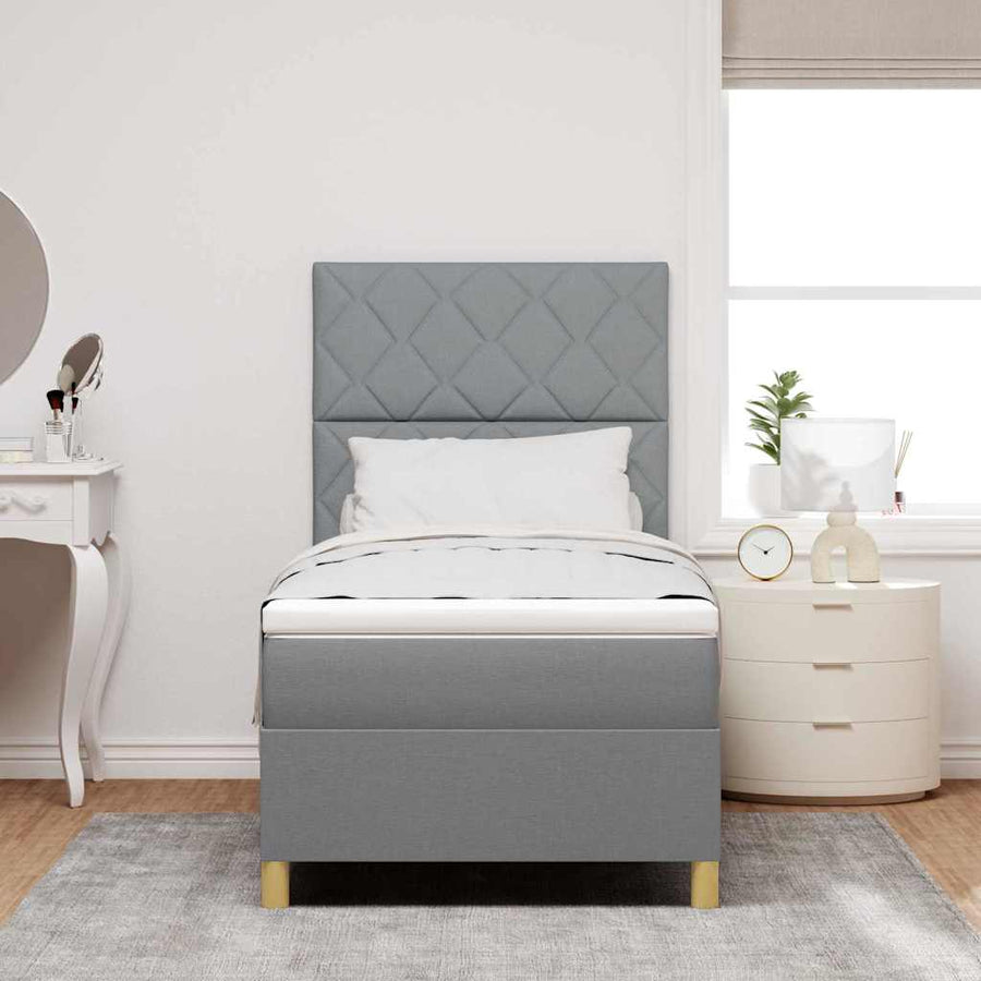 Boxspringbed met hoofdeinde Lichtgrijs 90 x 190 cm Stof