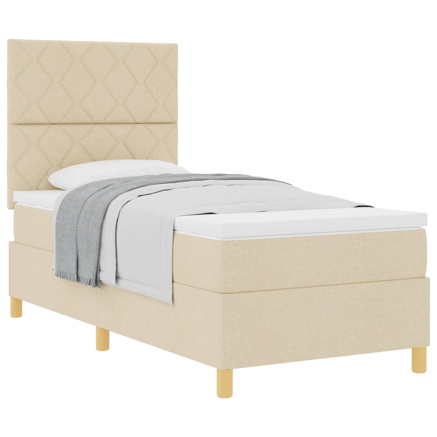 Boxspringbed met hoofdeinde Crème 90 x 200 cm Stof