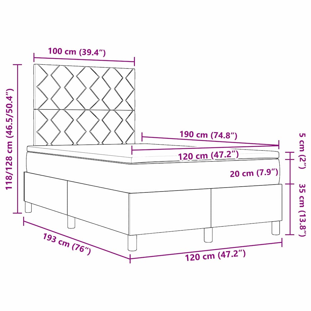 Boxspringbed met matras Donkergrijs 120 x 190 cm Stof