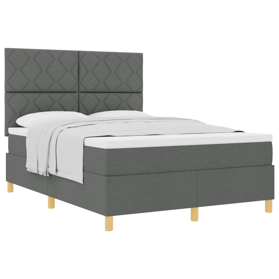 Boxspringbed met hoofdeinde Donkergrijs 140 x 190 cm Stof