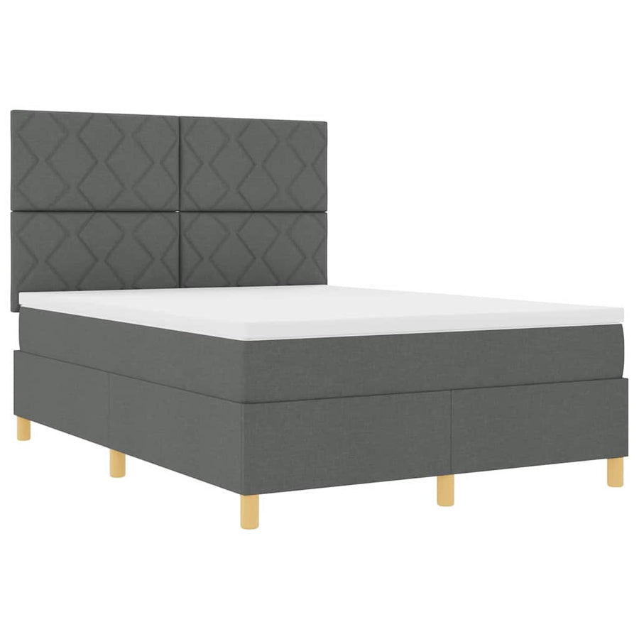 Boxspringbed met hoofdeinde Donkergrijs 140 x 190 cm Stof
