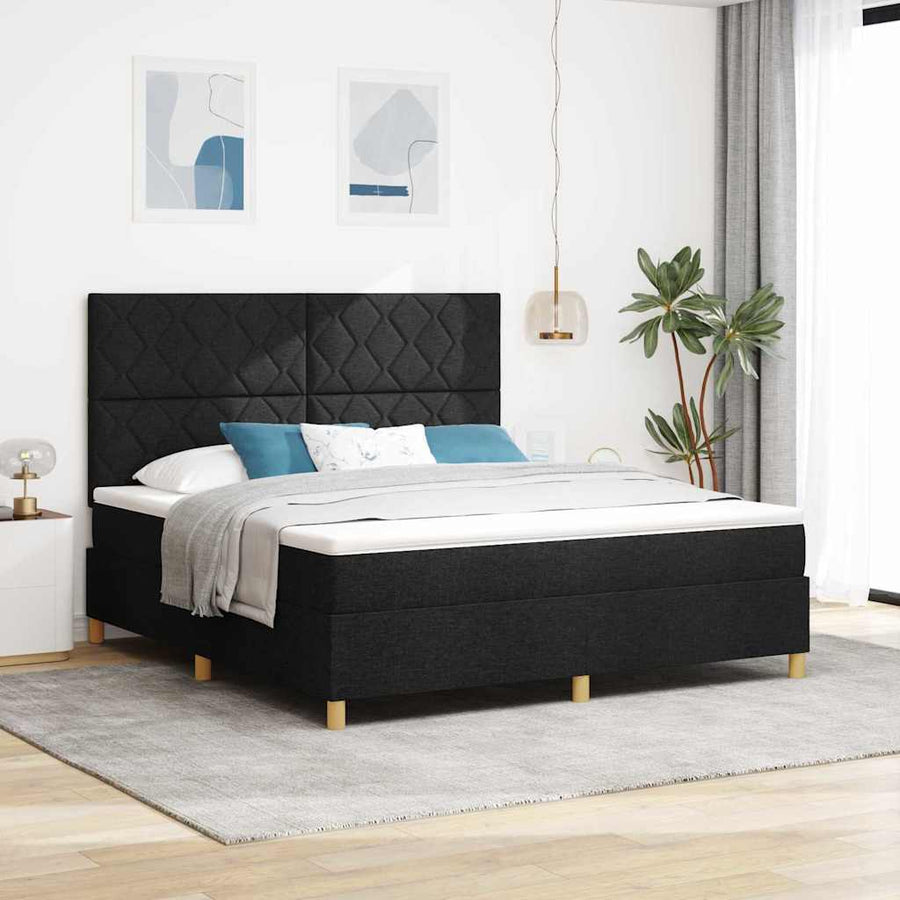 Boxspringbed met hoofdeinde Zwart 180 x 200 cm Stof