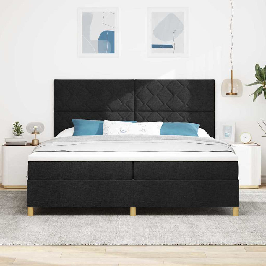 Boxspring bed met hoofdeinde Zwart 200 x 200 cm Stof