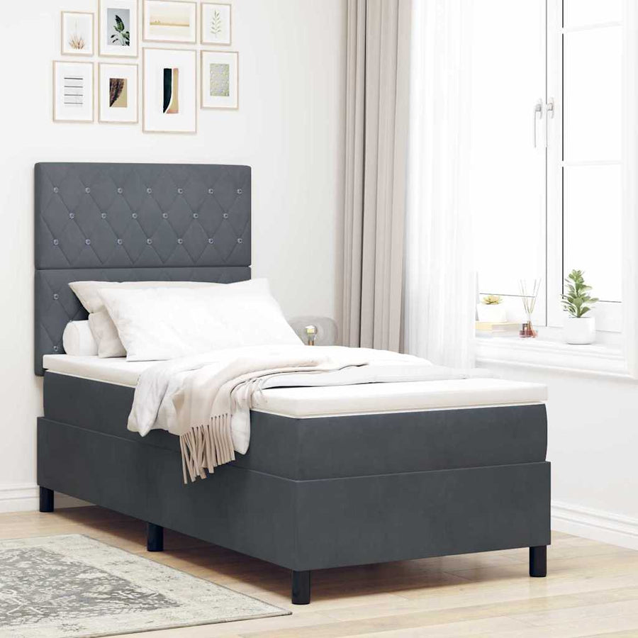 Boxspringbed met matras Donkergrijs 90 x 190 cm Stof