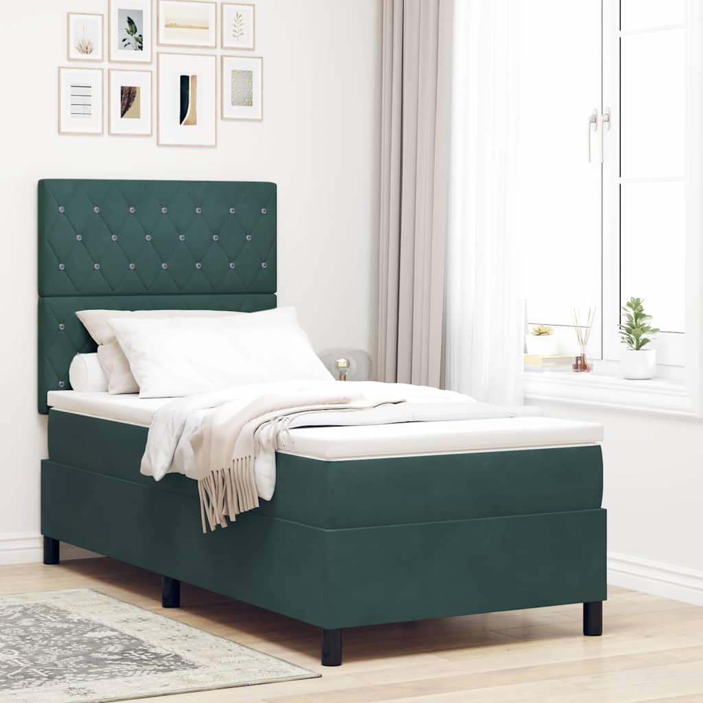 Boxspringbed met matras Donkergroen 90 x 190 cm Fluweel