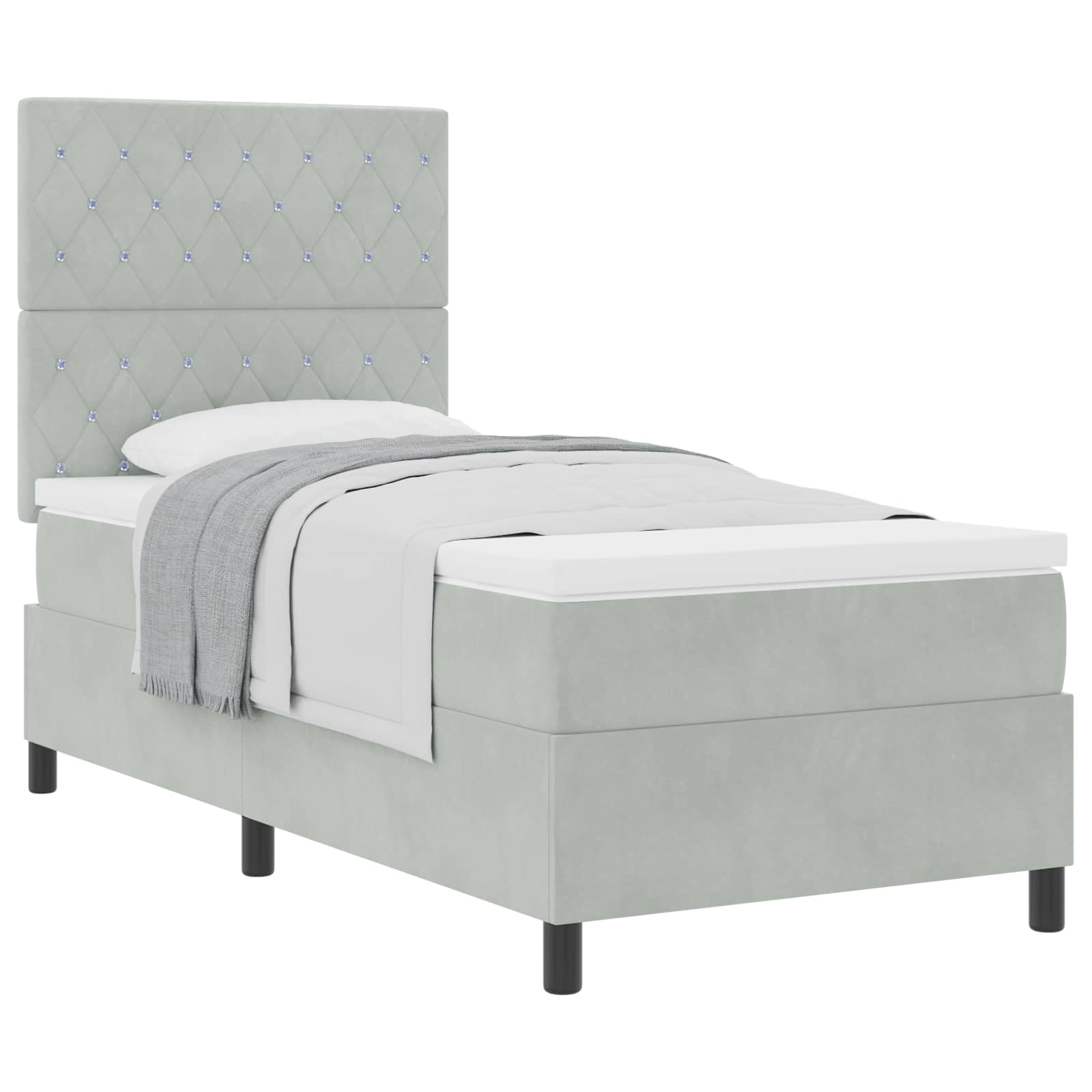 Boxspringbed met matras Lichtgrijs 90 x 200 cm Fluweel