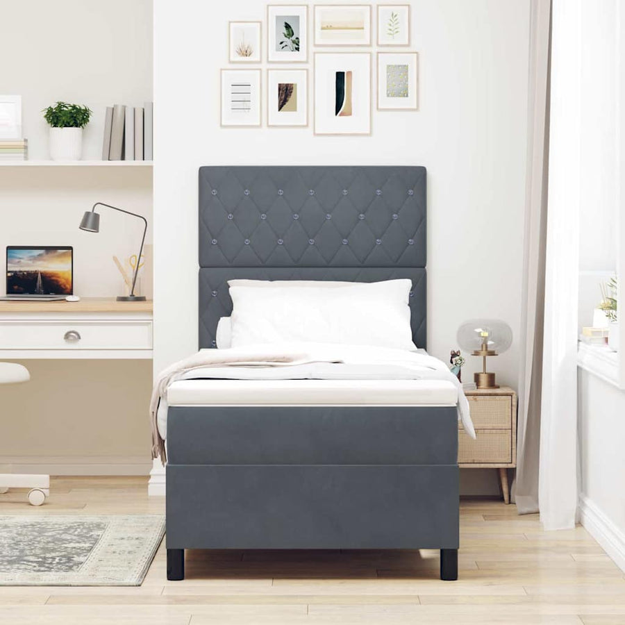 Boxspringbed met matras Donkergrijs 90 x 200 cm Stof