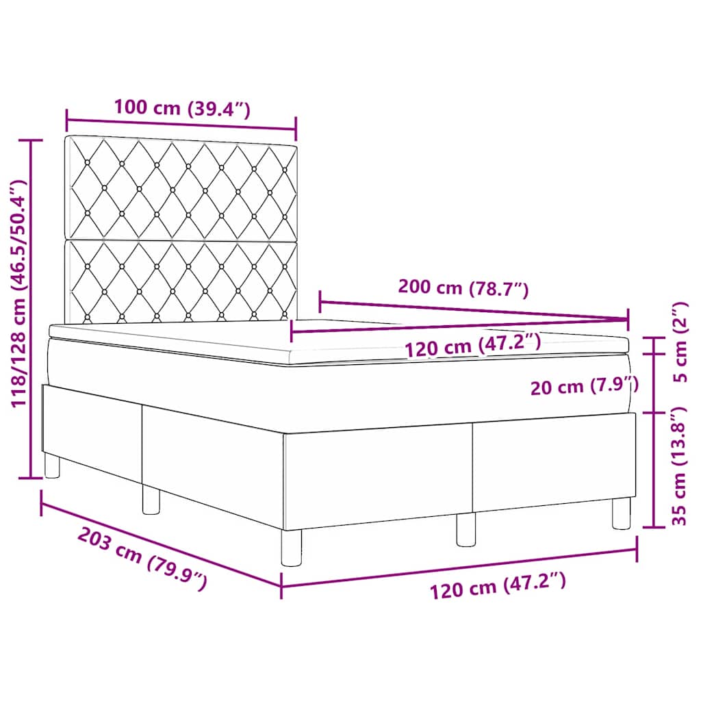 Boxspringbed met matras Donkergrijs 120 x 200 cm Stof