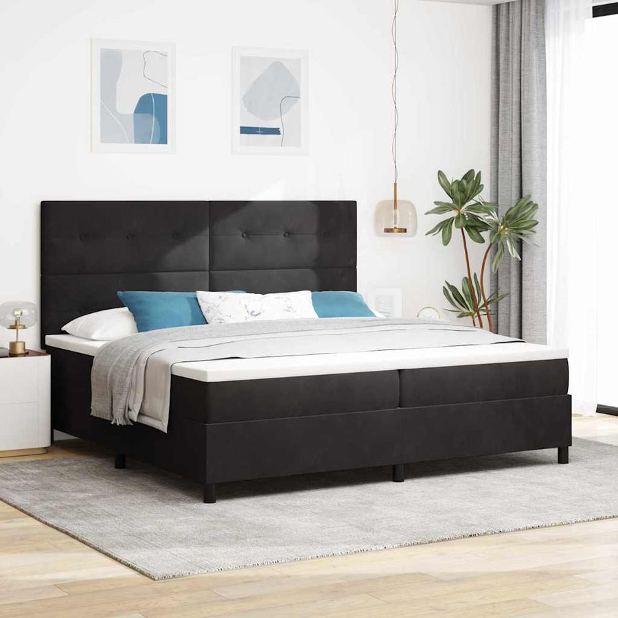 Boxspringbed Met Matras Met Hoofdeinde Stof Zwart 200 x 200 cm Knopgecontracteerd