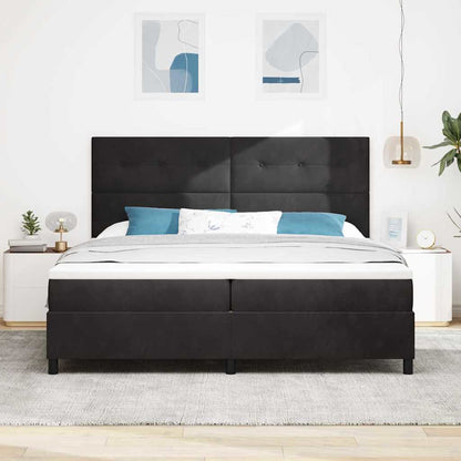 Boxspringbed Met Matras Met Hoofdeinde Stof Zwart 200 x 200 cm Knopgecontracteerd
