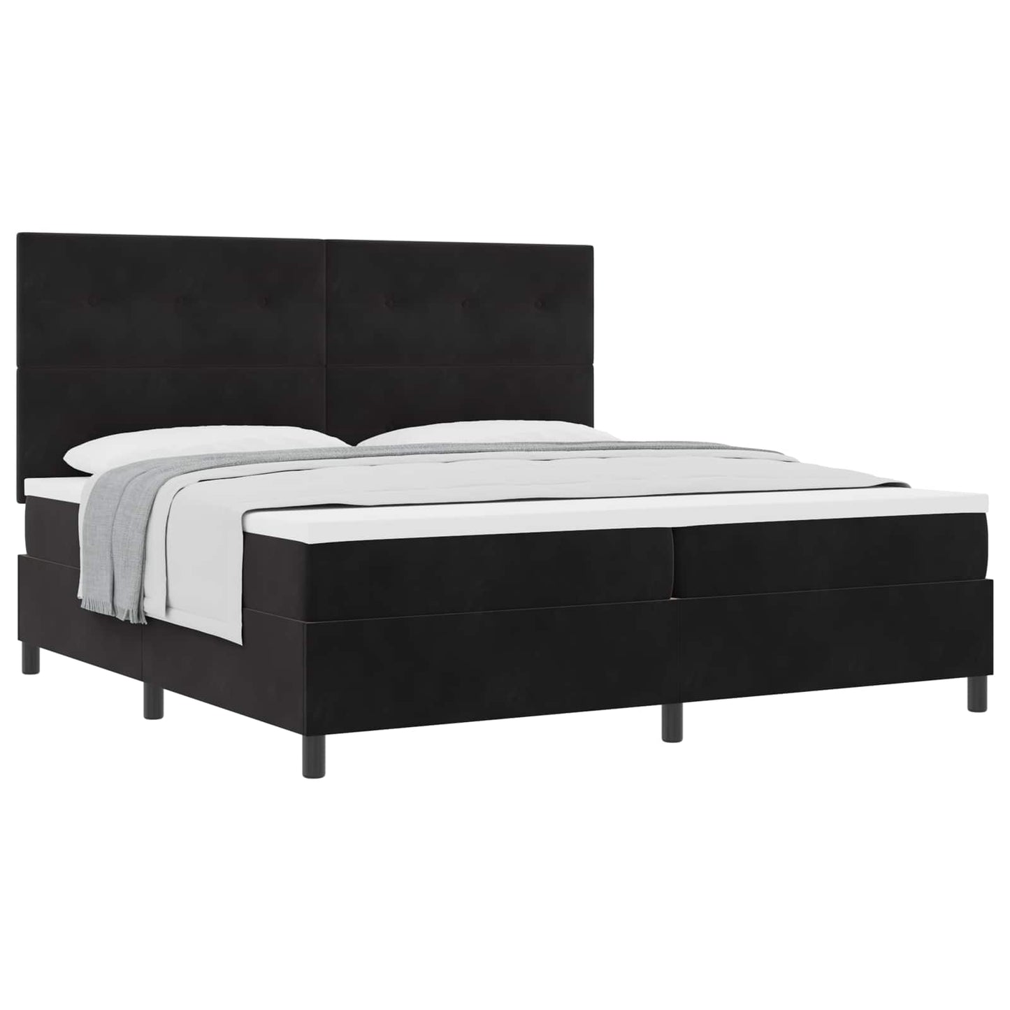 Boxspringbed Met Matras Met Hoofdeinde Stof Zwart 200 x 200 cm Knopgecontracteerd