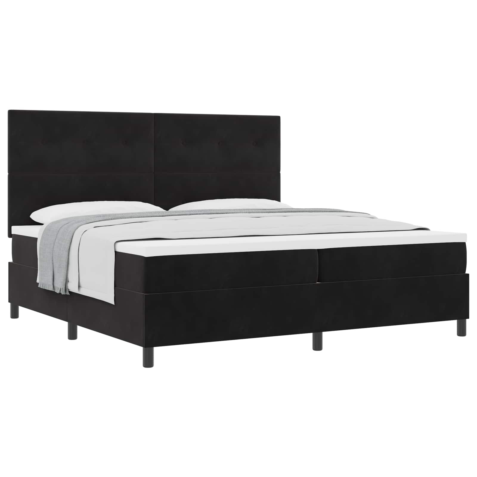 Boxspringbed Met Matras Met Hoofdeinde Stof Zwart 200 x 200 cm Knopgecontracteerd