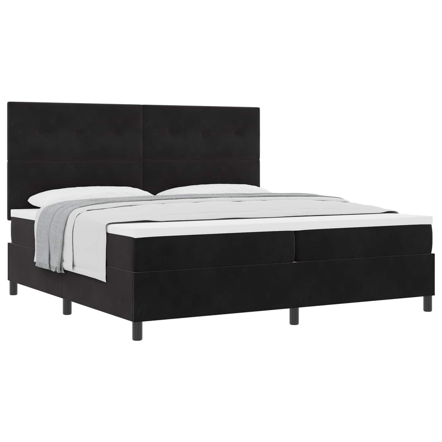 Boxspringbed Met Matras Met Hoofdeinde Stof Zwart 200 x 200 cm Knopgecontracteerd