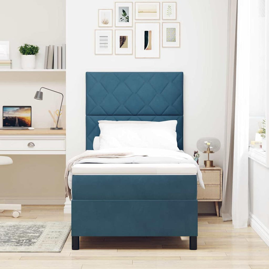 Boxspringbed met matras Donkerblauw 100 x 200 cm Stof