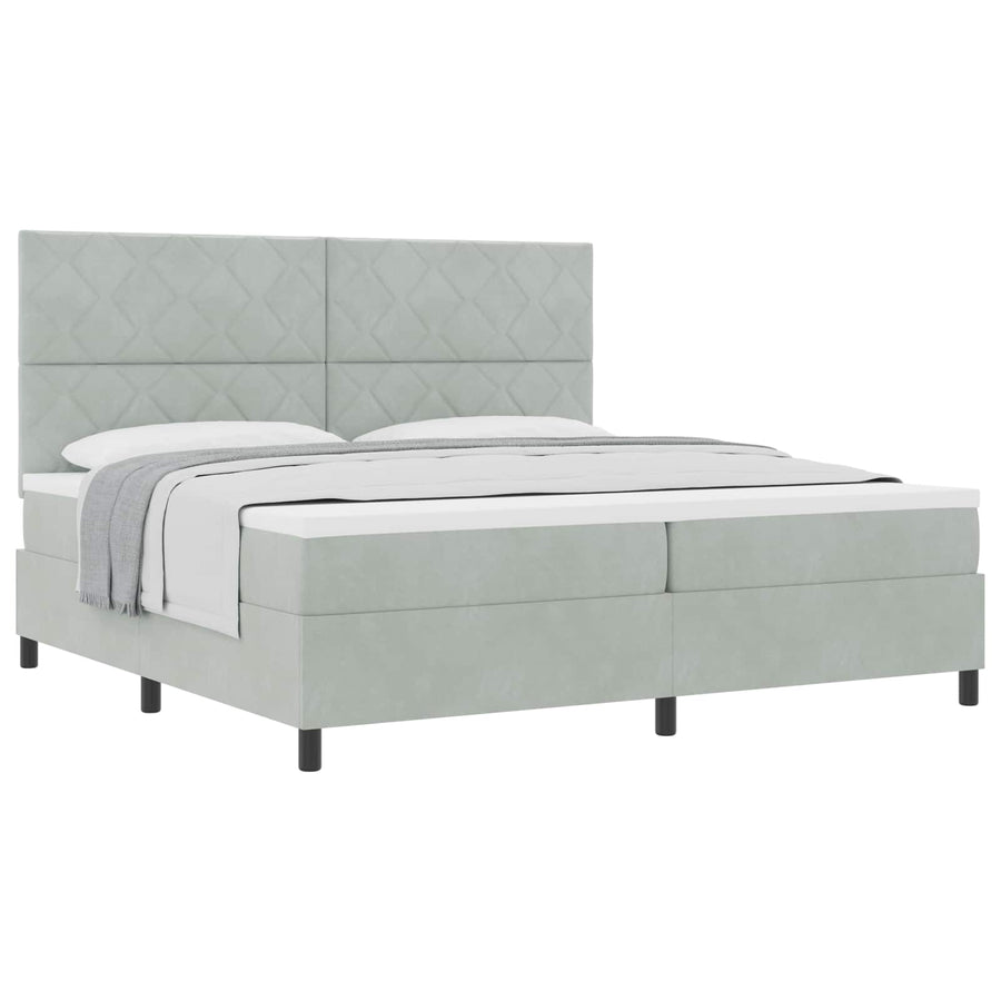 Boxspringbed met hoofdeinde Lichtgrijs 200 x 200 cm Fluweel