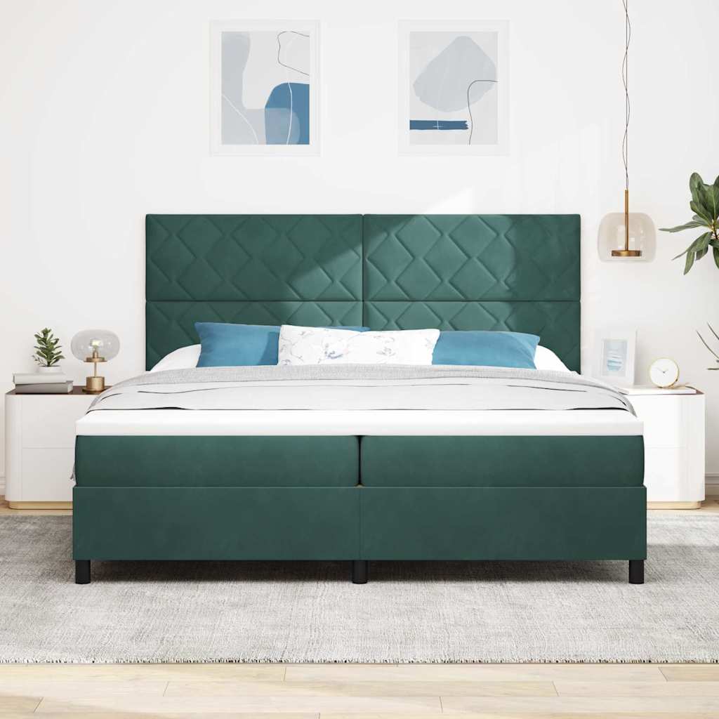 Boxspringbed met hoofdeinde Donkergroen 200 x 200 cm Fluweel