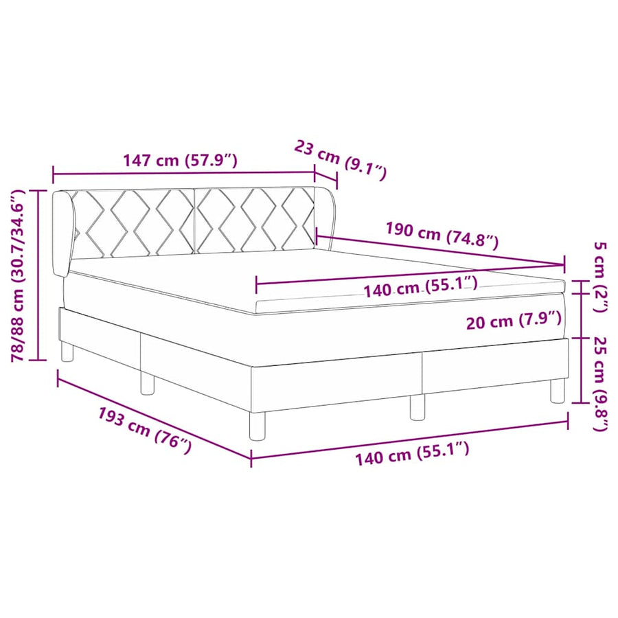 Boxspringbed met hoofdeinde Taupe 140 x 190 cm Stof