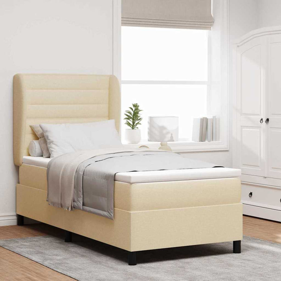 Boxspring Bed Met Matras Met Hoofdeinde Stof Crème 100 x 200 cm Lijnen ontwerp