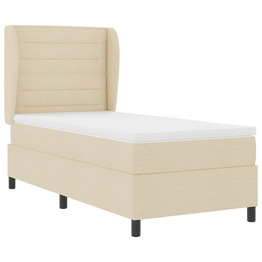 Boxspring Bed Met Matras Met Hoofdeinde Stof Crème 100 x 200 cm Lijnen ontwerp