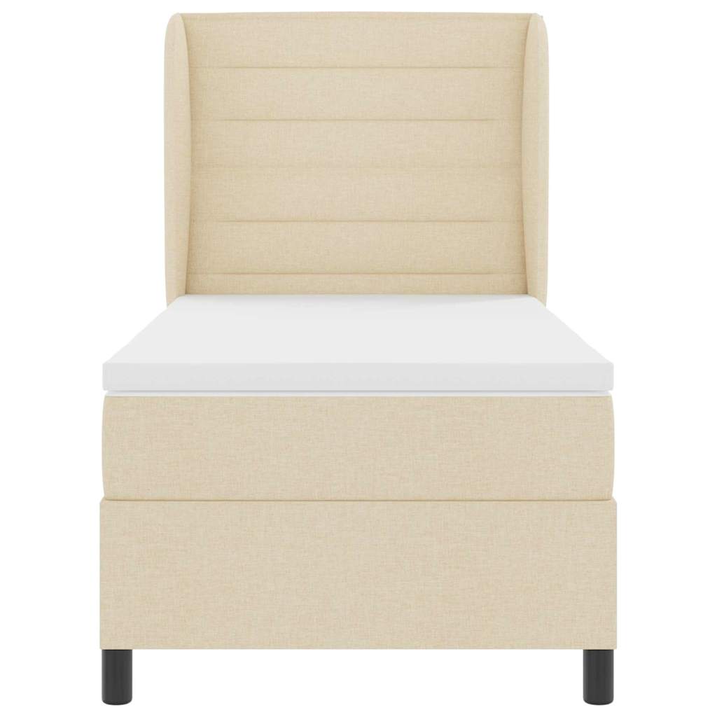 Boxspring Bed Met Matras Met Hoofdeinde Stof Crème 100 x 200 cm Lijnen ontwerp