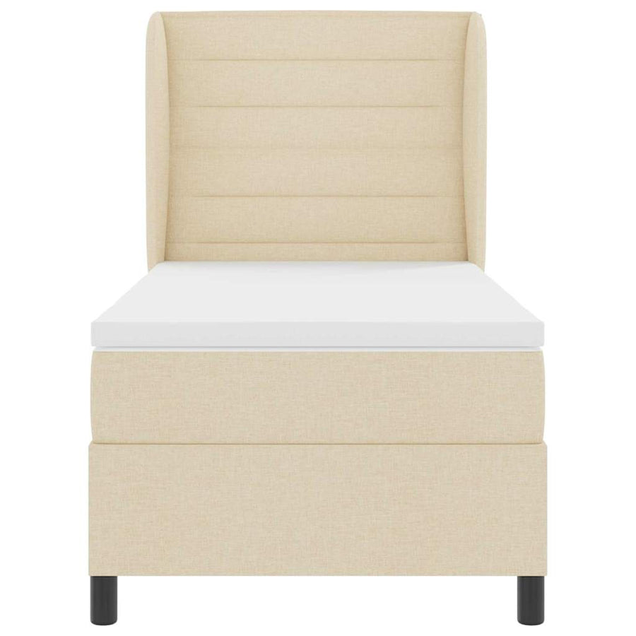 Boxspring Bed Met Matras Met Hoofdeinde Stof Crème 100 x 200 cm Lijnen ontwerp