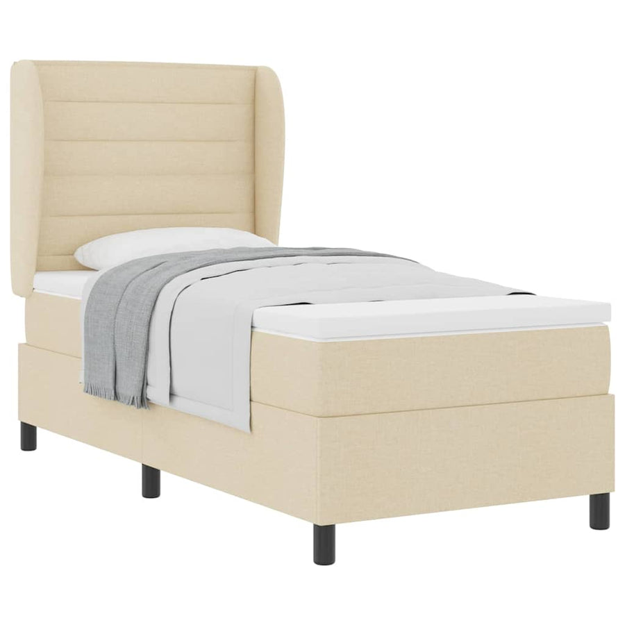 Boxspring Bed Met Matras Met Hoofdeinde Stof Crème 100 x 200 cm Lijnen ontwerp