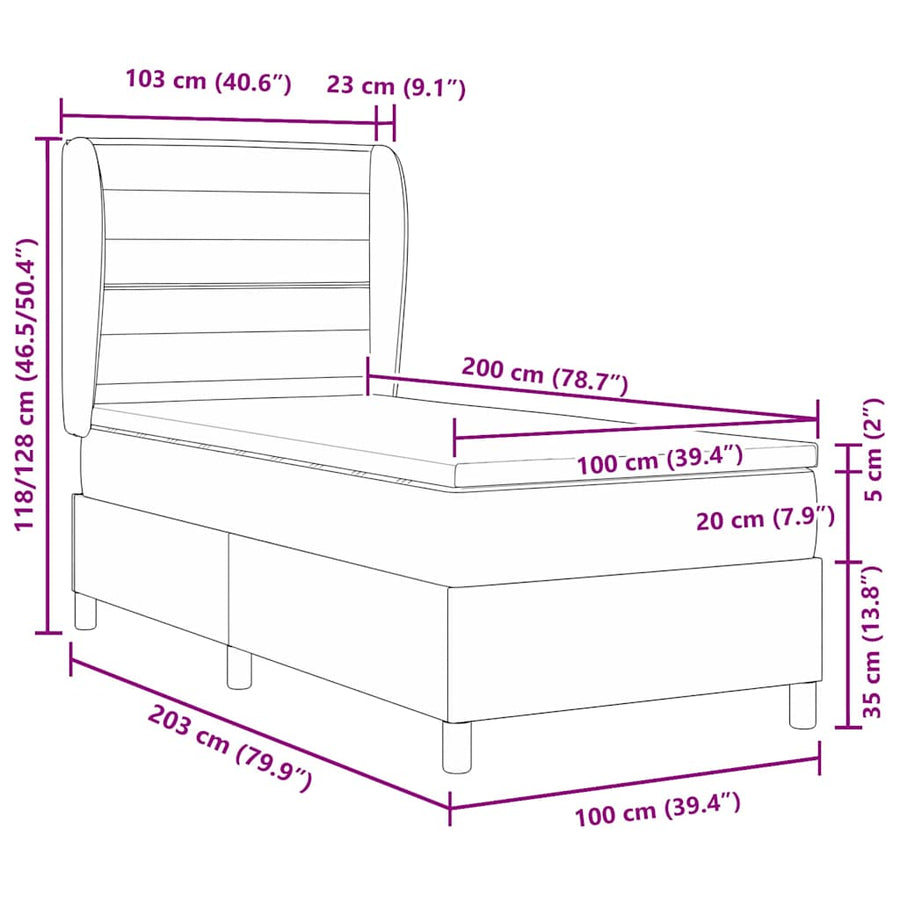 Boxspring Bed Met Matras Met Hoofdeinde Stof Crème 100 x 200 cm Lijnen ontwerp