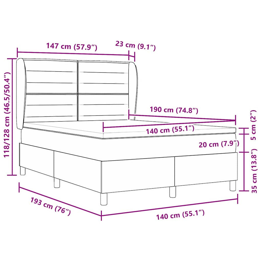 Boxspring bed met matras met hoofdeinde Taupe 140 x 190 cm Stof