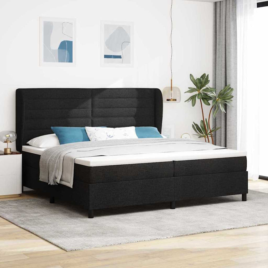Boxspring bed met matras met hoofdeinde Zwart 200 x 200 cm Stof