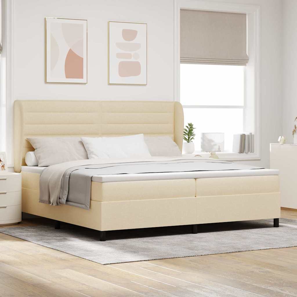 Boxspring bed met matras met hoofdeinde Crème 200 x 200 cm Stof
