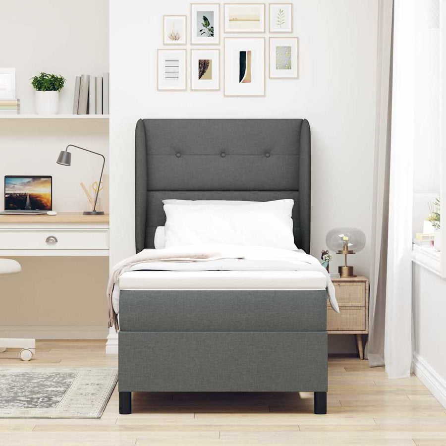 Boxspring bed met hoofdeinde Donkergrijs 90 x 200 cm Stof