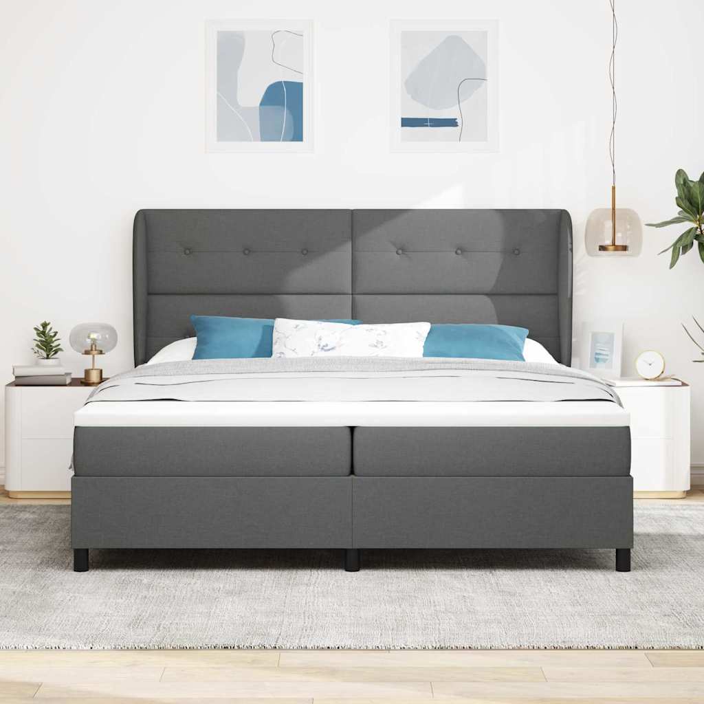 Boxspring bed met hoofdeinde Donkergrijs 200 x 200 cm Stof