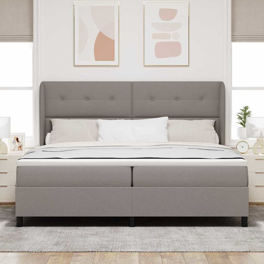 Boxspring bed met hoofdeinde Taupe 200 x 200 cm Stof
