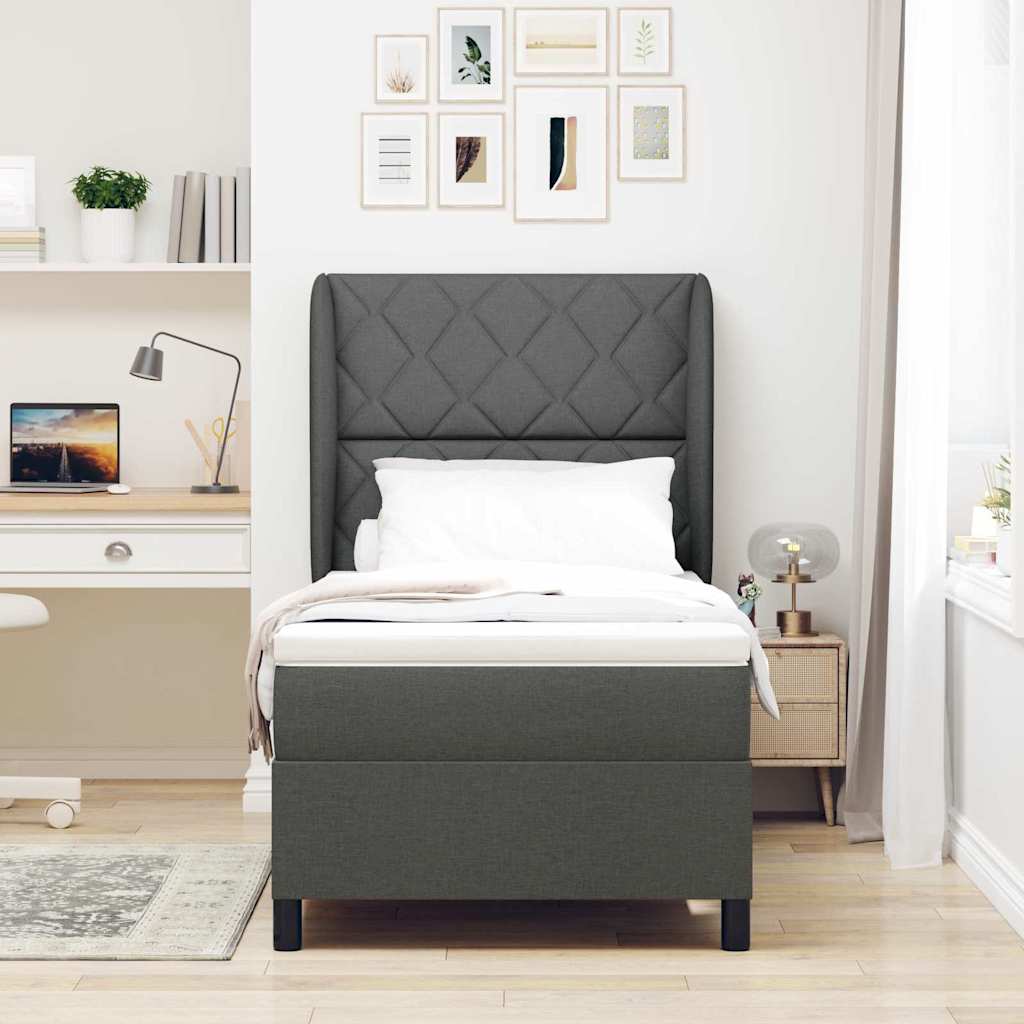 Boxspring bed met hoofdeinde Donkergrijs 90 x 190 cm Stof