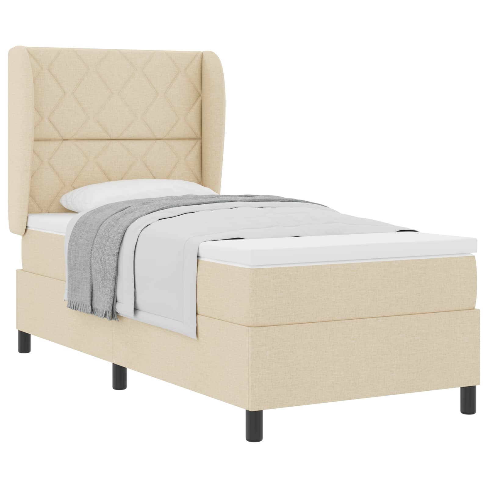 Boxspring bed met hoofdeinde Crème 90 x 190 cm Stof