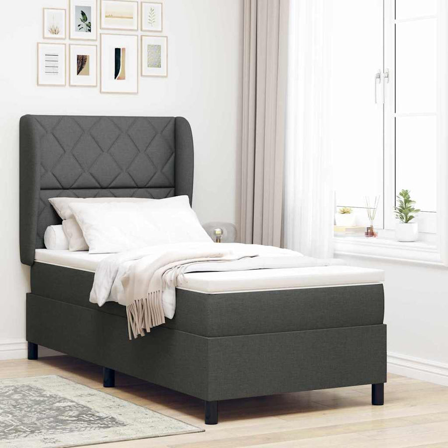 Boxspring bed met hoofdeinde Donkergrijs 90 x 200 cm Stof