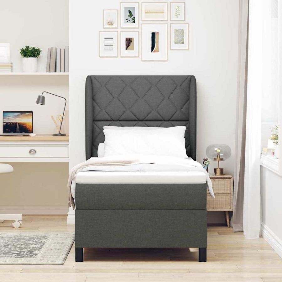 Boxspring bed met hoofdeinde Donkergrijs 90 x 200 cm Stof