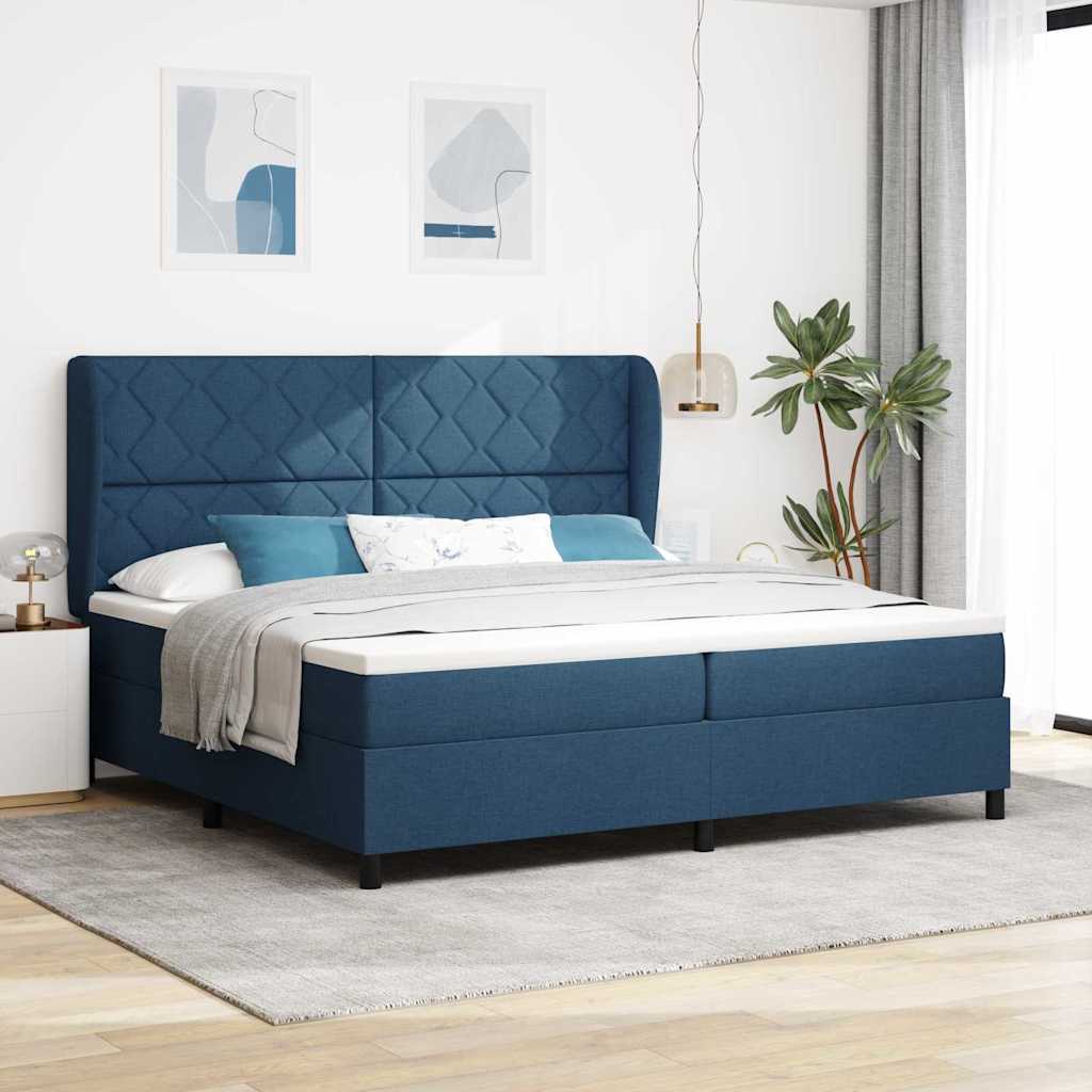 Boxspring bed met matras met hoofdeinde Blauw 200 x 200 cm Stof