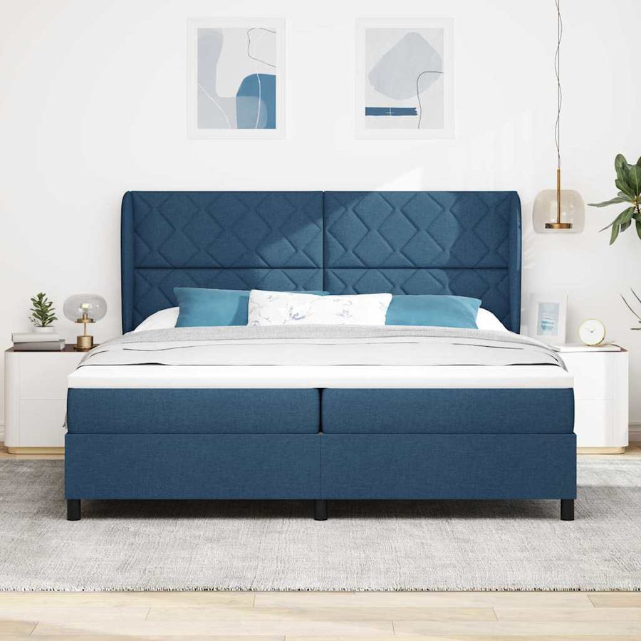 Boxspring bed met matras met hoofdeinde Blauw 200 x 200 cm Stof