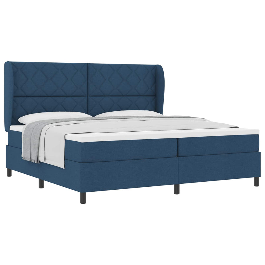 Boxspring bed met matras met hoofdeinde Blauw 200 x 200 cm Stof