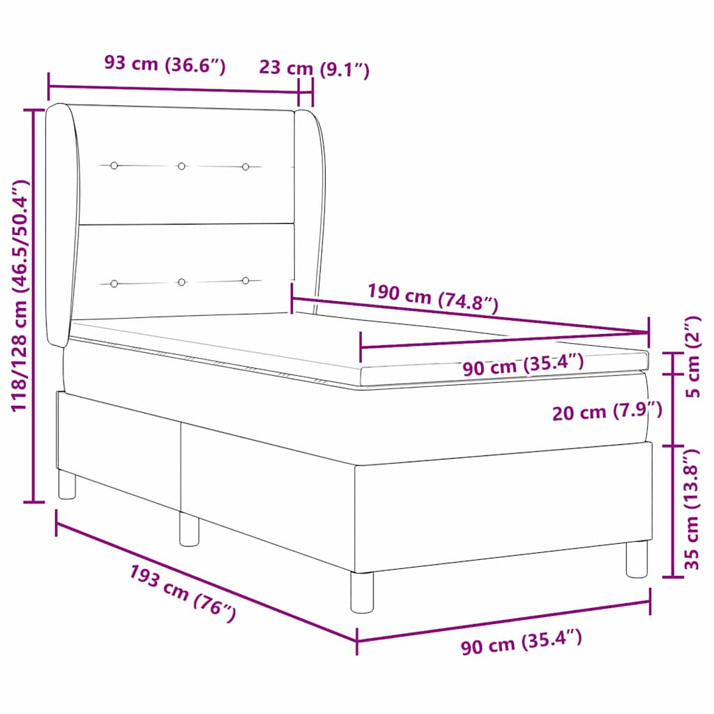 Boxspringbed met hoofdeinde Donkergrijs 190 x 90 cm Stof